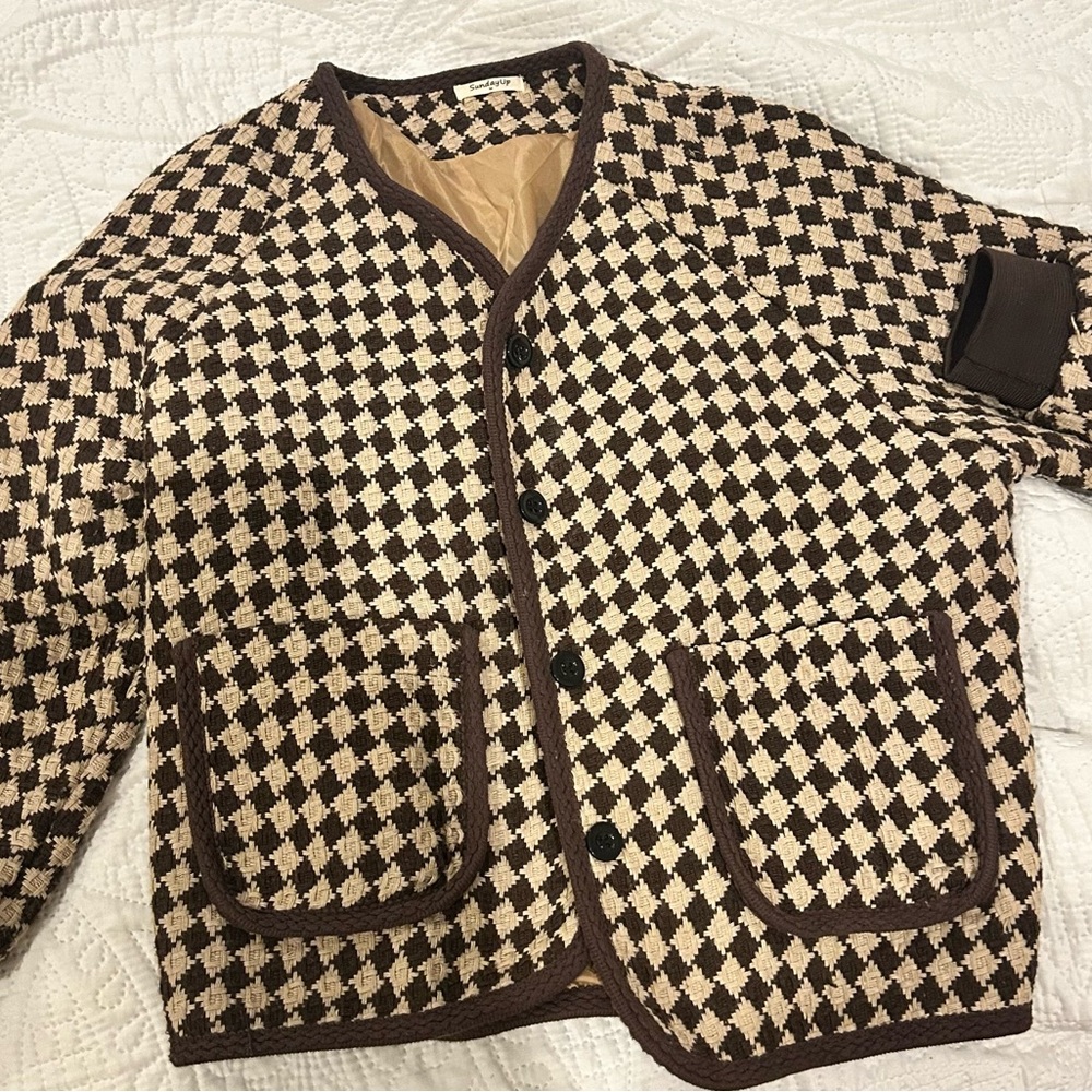 Checkered Cardigan with Pockets